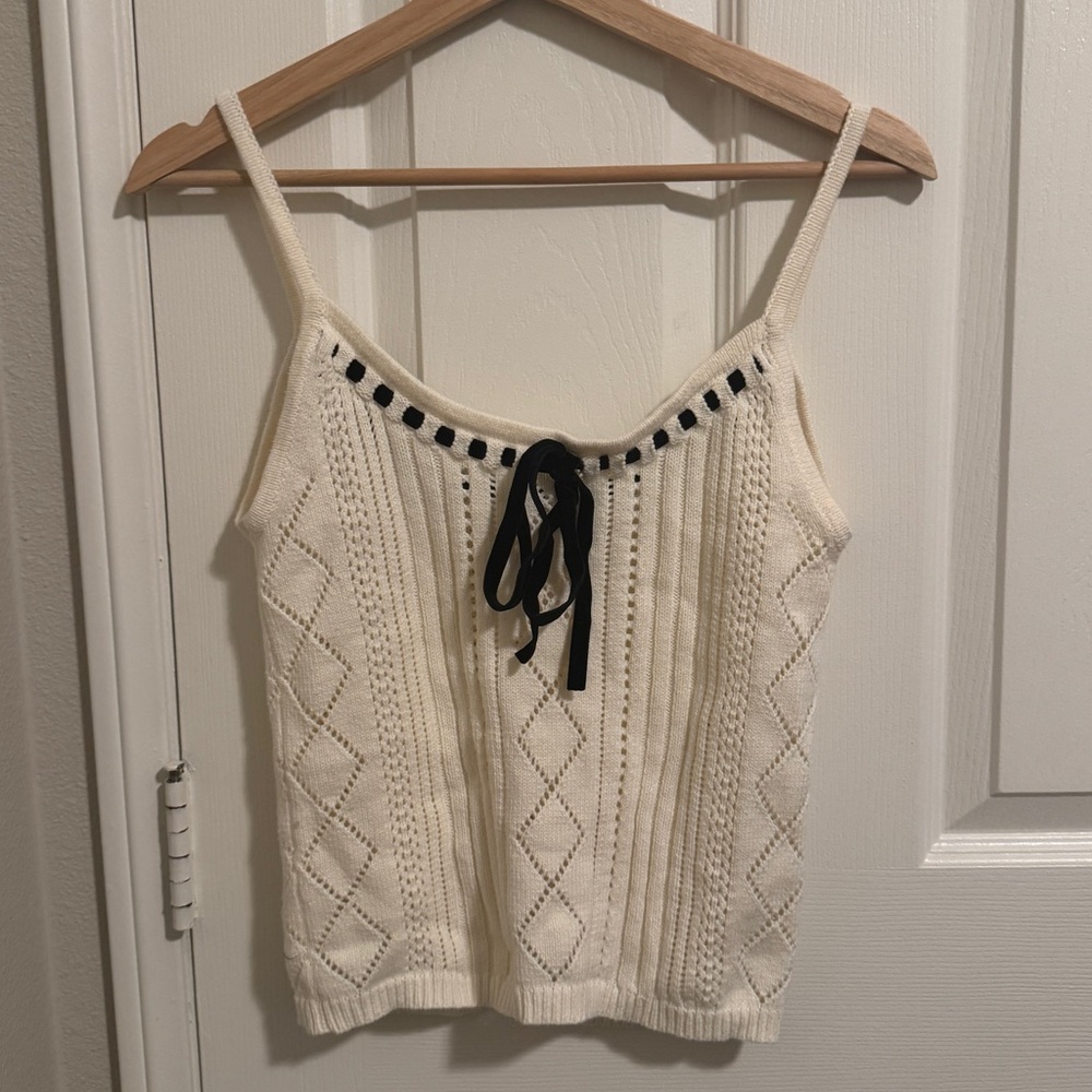 Chic Knit Camisole with Black Ribbon Detail